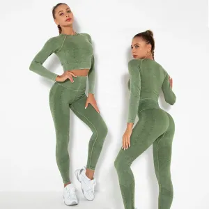 2-Piece Seamless Yoga Sport Suit for Women - Long Sleeve Crop Top   High Waist Leggings