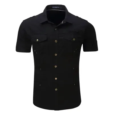 2021 New Arrive Mens Cargo Shirt Men Casual Shirt Solid Short Sleeve Shirts Multi Pocket Work Shirt Plus Size 100% Cotton