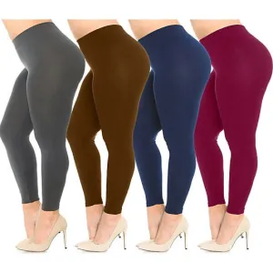 4-Pack: Plus Size Women's Ultra-Soft Stretchy Solid Yoga Leggings