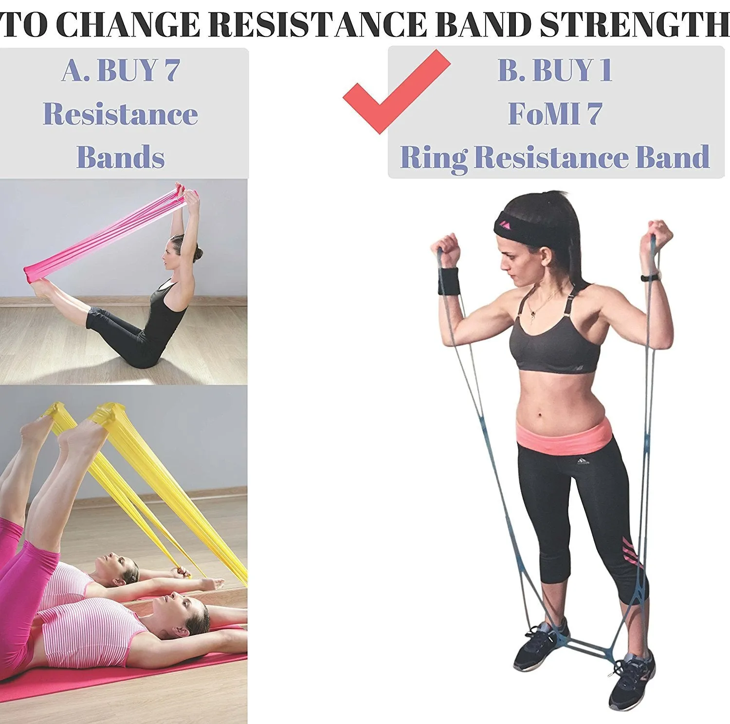 7 Ring Stretch & Resistance Exercise Band Home, Fitness Workout