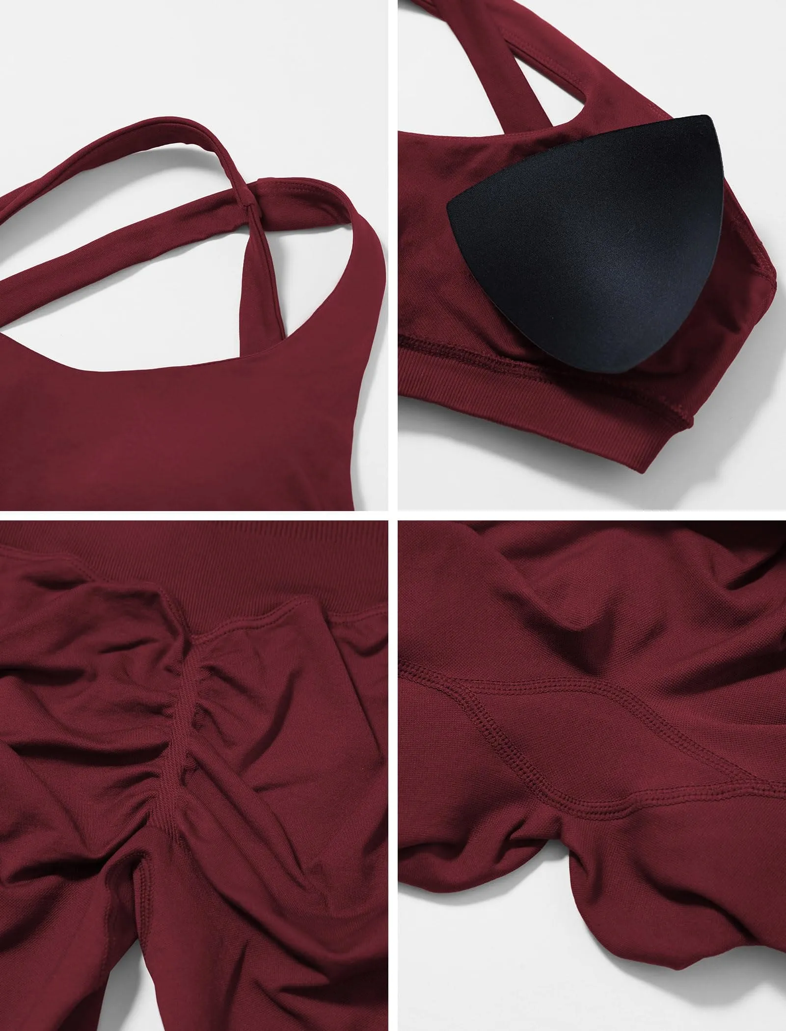 ABOCIW Workout Sets for Women 2 Piece Seamless High Waist Scrunch Butt Lifting Gym Leggings Cutout One Shoulder Sports Bra Yoga Outfits Rosewood