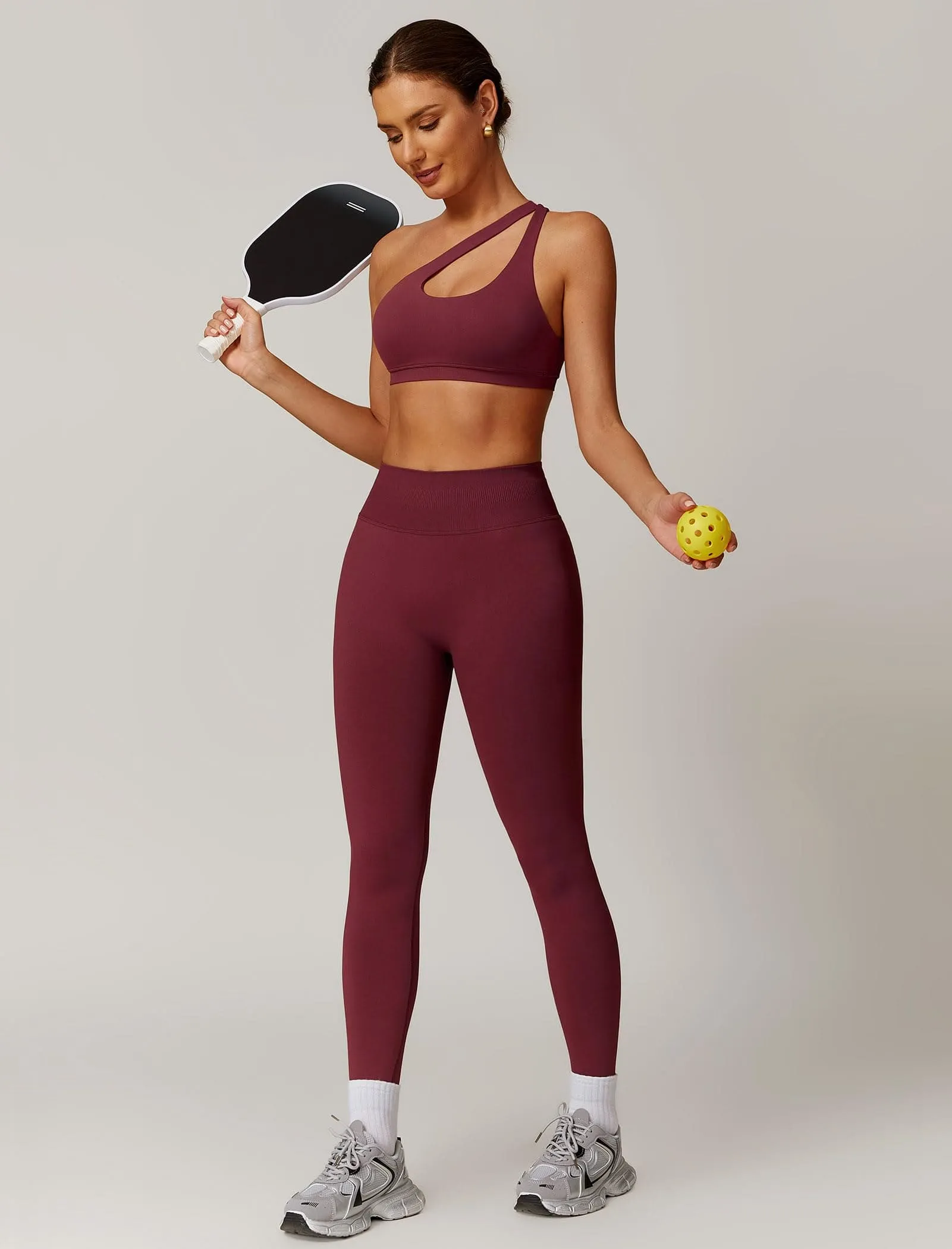 ABOCIW Workout Sets for Women 2 Piece Seamless High Waist Scrunch Butt Lifting Gym Leggings Cutout One Shoulder Sports Bra Yoga Outfits Rosewood