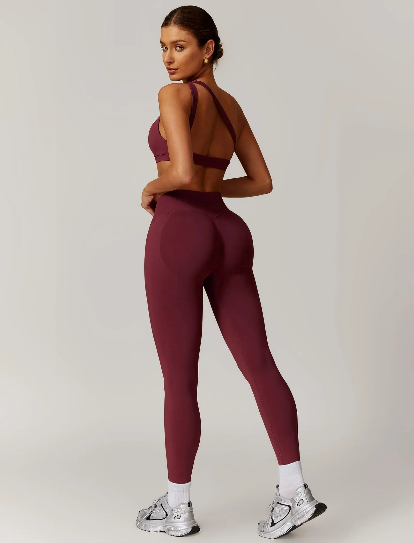 ABOCIW Workout Sets for Women 2 Piece Seamless High Waist Scrunch Butt Lifting Gym Leggings Cutout One Shoulder Sports Bra Yoga Outfits Rosewood