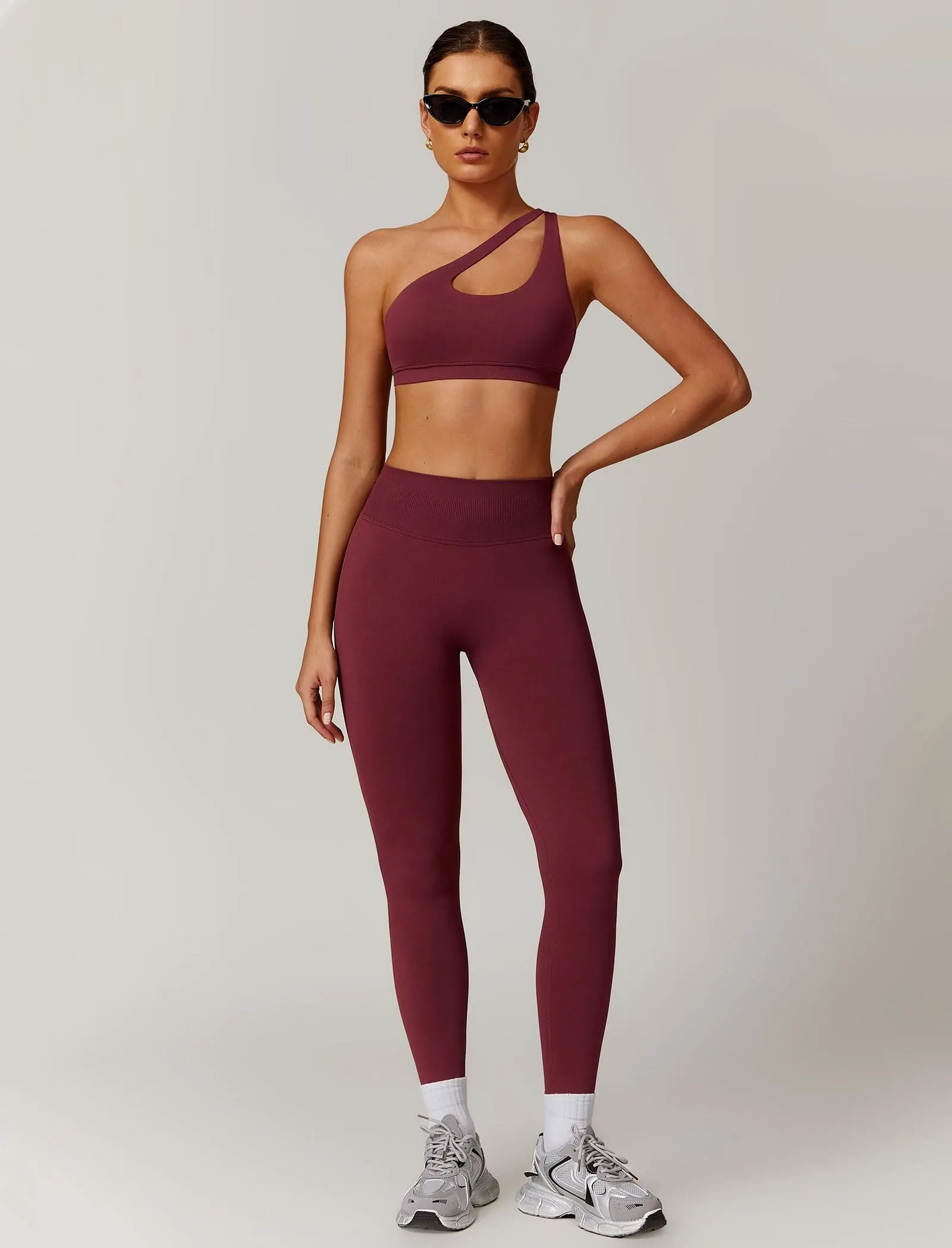 ABOCIW Workout Sets for Women 2 Piece Seamless High Waist Scrunch Butt Lifting Gym Leggings Cutout One Shoulder Sports Bra Yoga Outfits Rosewood