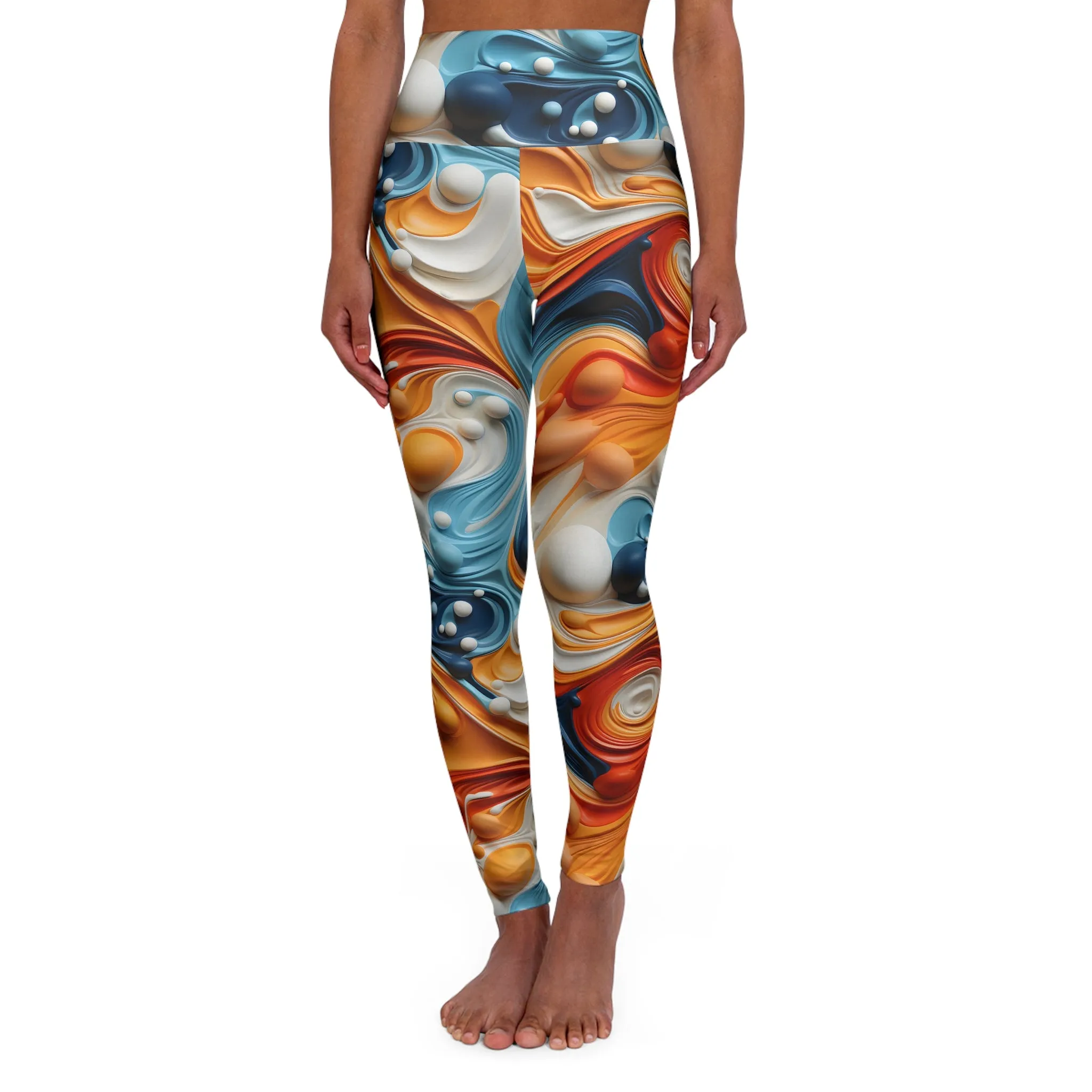 Abstract Swirl High Waisted Yoga Leggings - Colorful Comfort for Active Lifestyles