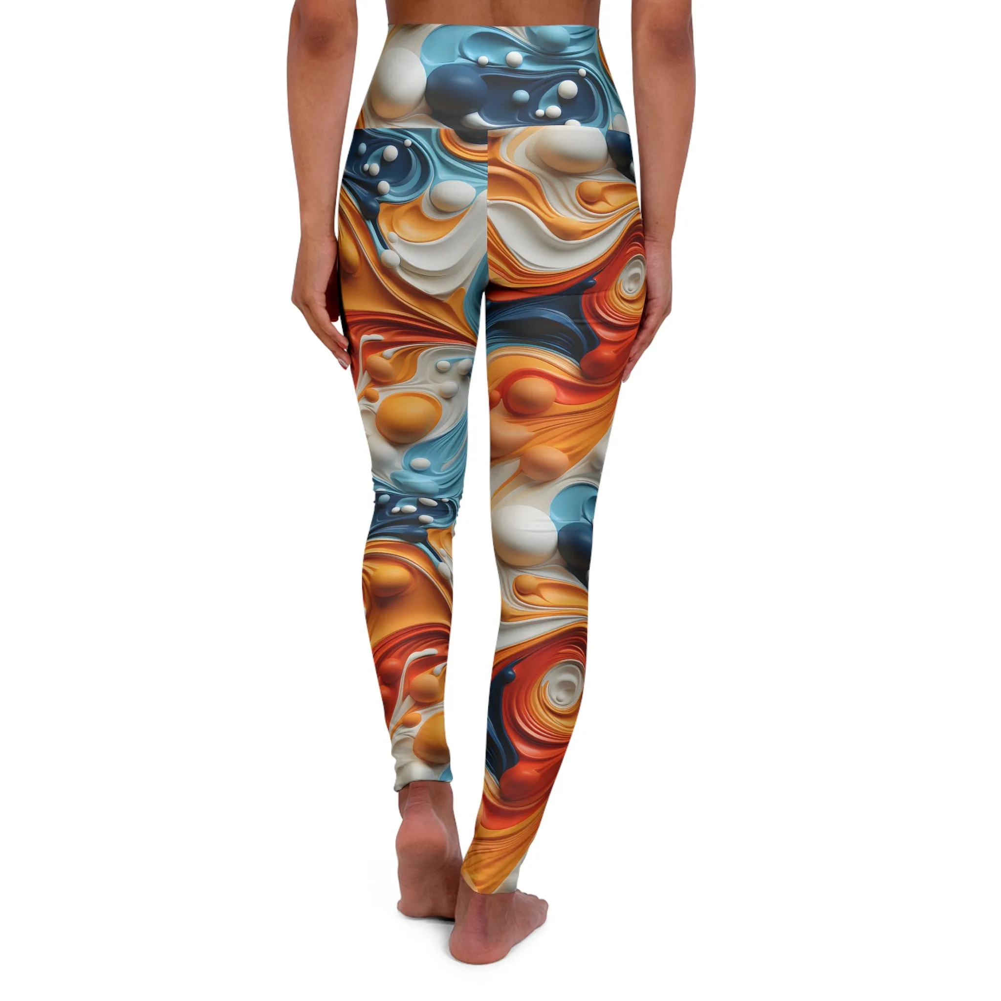 Abstract Swirl High Waisted Yoga Leggings - Colorful Comfort for Active Lifestyles