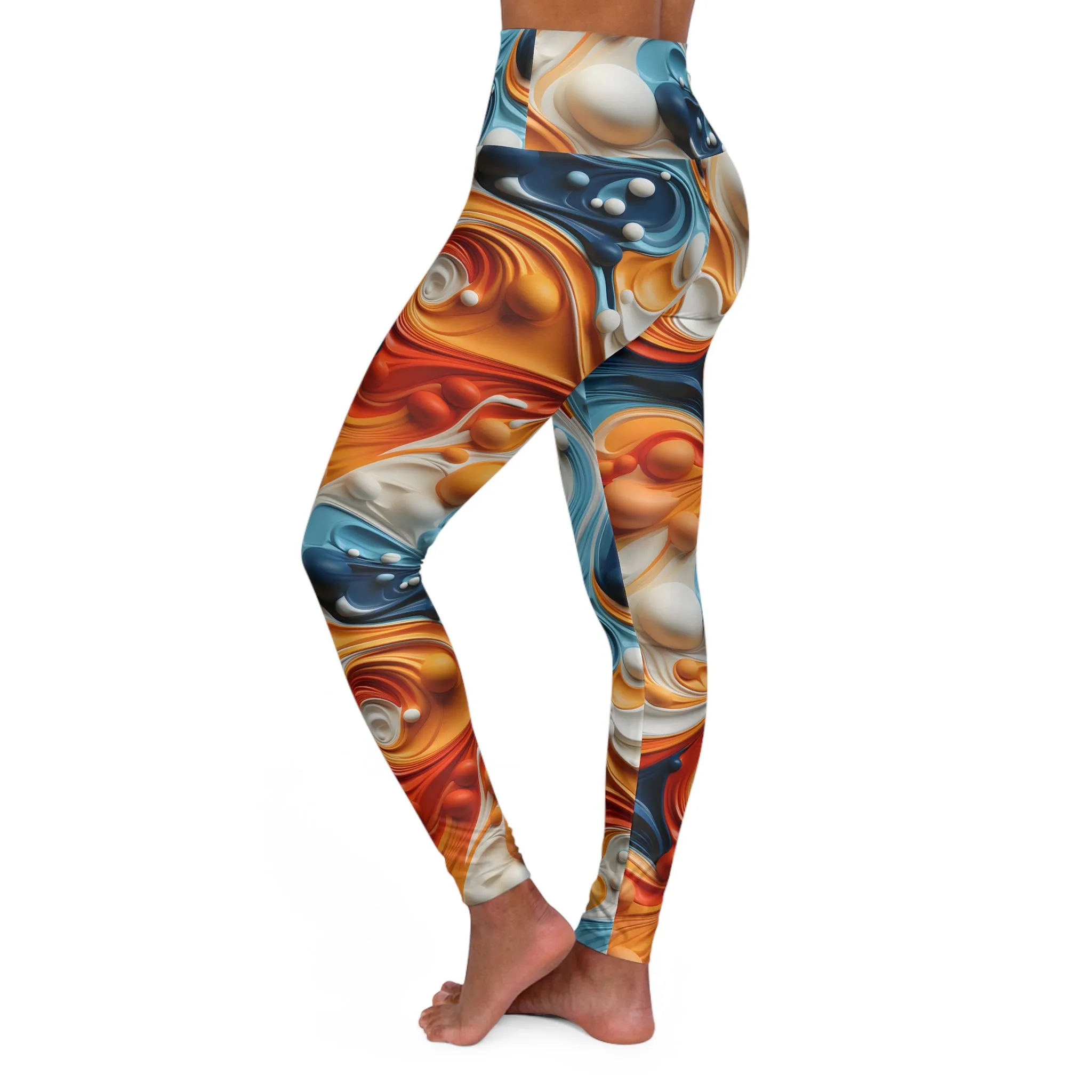 Abstract Swirl High Waisted Yoga Leggings - Colorful Comfort for Active Lifestyles