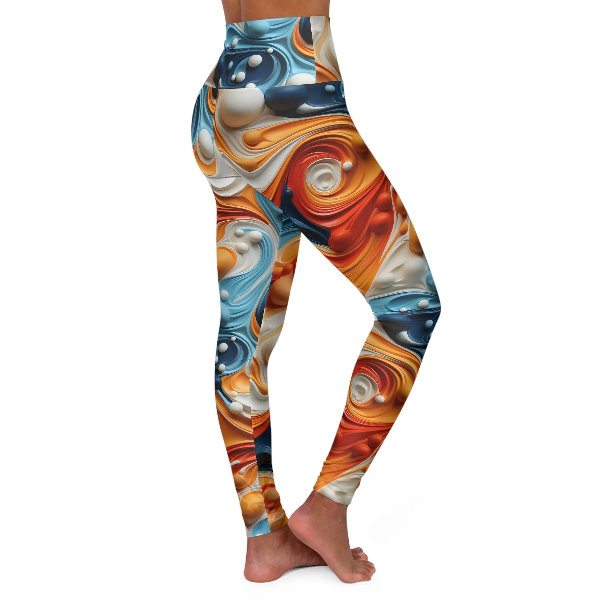 Abstract Swirl High Waisted Yoga Leggings - Colorful Comfort for Active Lifestyles