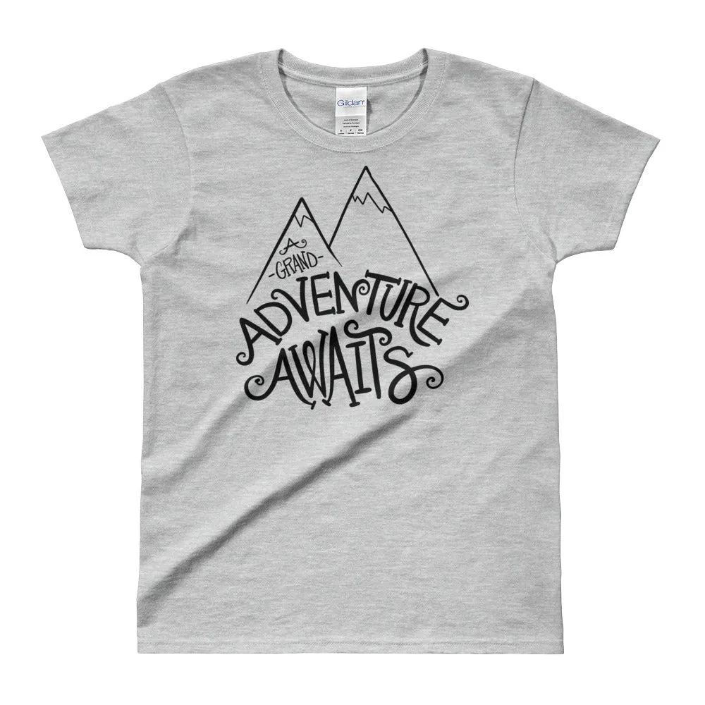 Adventure Awaits T Shirt Grey Cotton Adventure Time T Shirt for Women