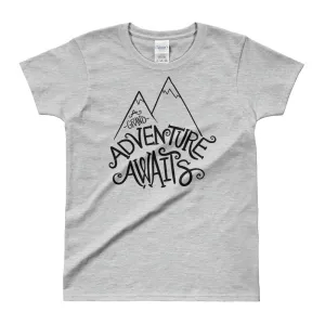 Adventure Awaits T Shirt Grey Cotton Adventure Time T Shirt for Women