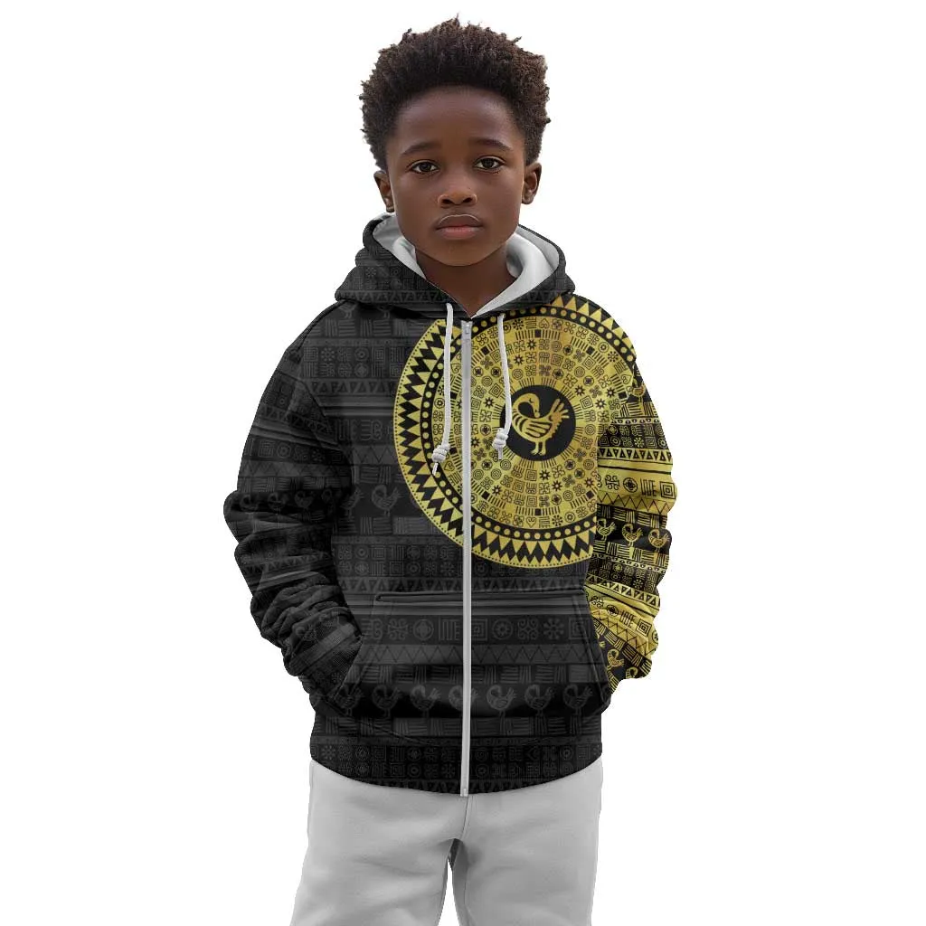 African Adinkra Kid Hoodie Sankofa Bird - Gold Version - Chest Arm Tattoo LT15