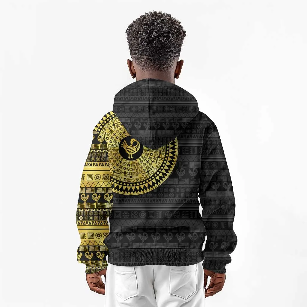 African Adinkra Kid Hoodie Sankofa Bird - Gold Version - Chest Arm Tattoo LT15