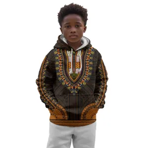 African Dashiki and Polynesian Pattern Kid Hoodie Gold LT9