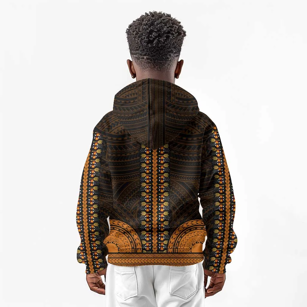 African Dashiki and Polynesian Pattern Kid Hoodie Gold LT9