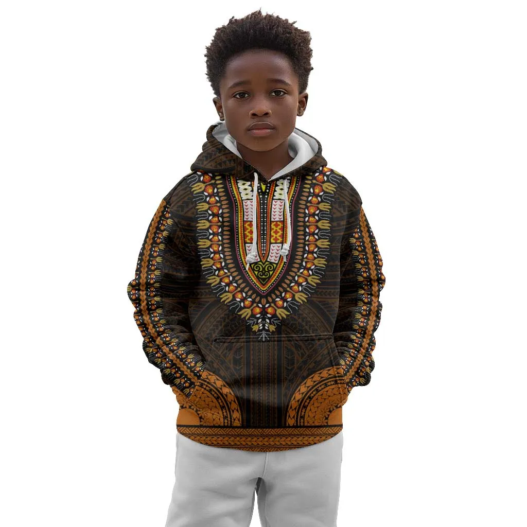 African Dashiki and Polynesian Pattern Kid Hoodie Gold LT9