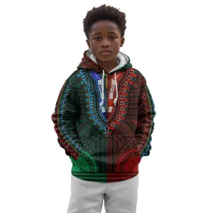 African Dashiki and Polynesian Pattern Kid Hoodie Half Green-Red LT9