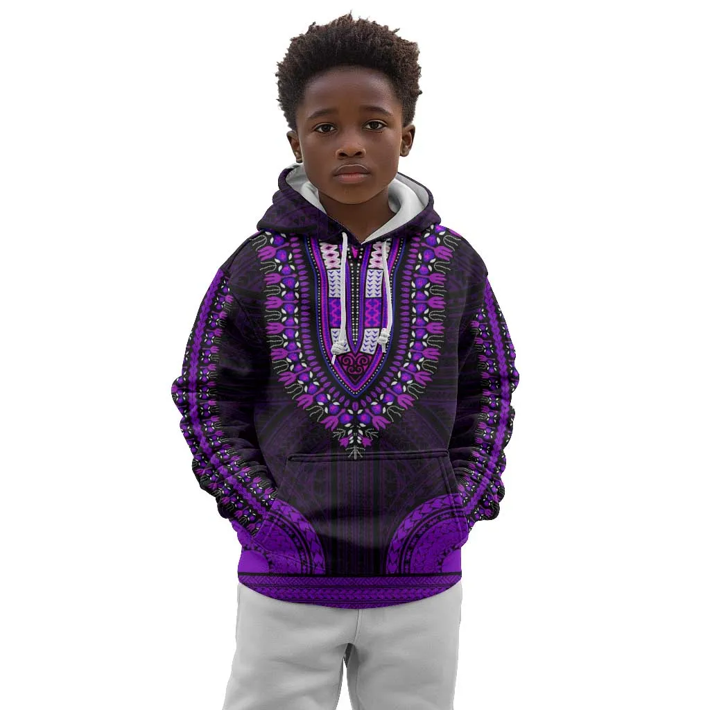 African Dashiki and Polynesian Pattern Kid Hoodie Purple LT9