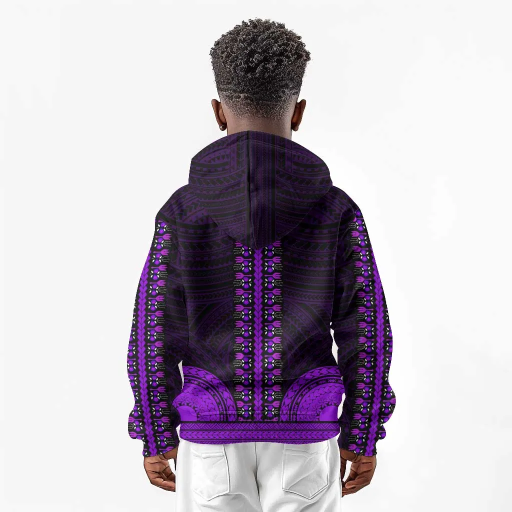 African Dashiki and Polynesian Pattern Kid Hoodie Purple LT9