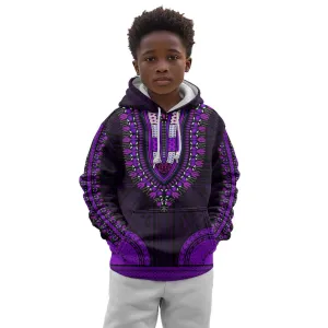 African Dashiki and Polynesian Pattern Kid Hoodie Purple LT9
