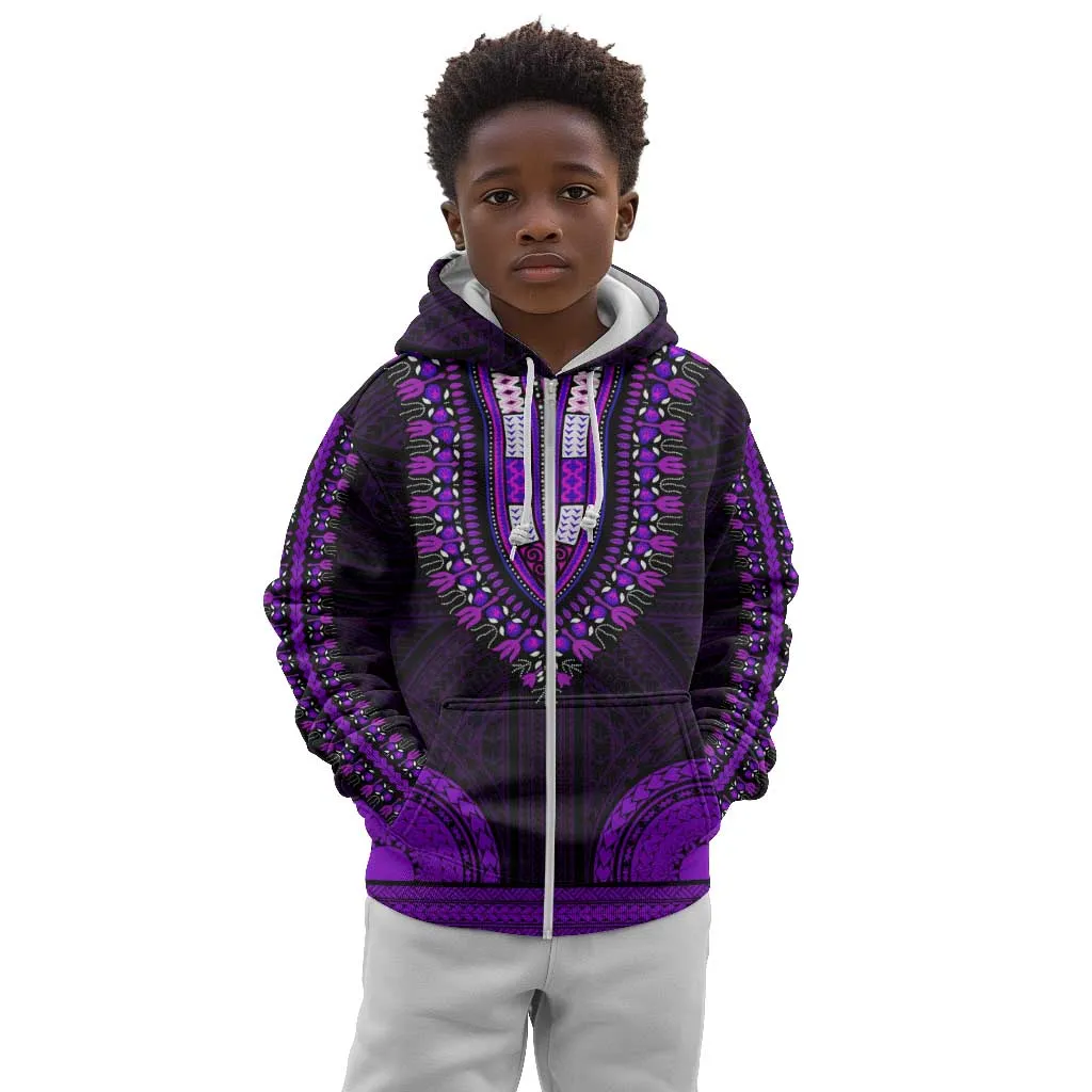 African Dashiki and Polynesian Pattern Kid Hoodie Purple LT9