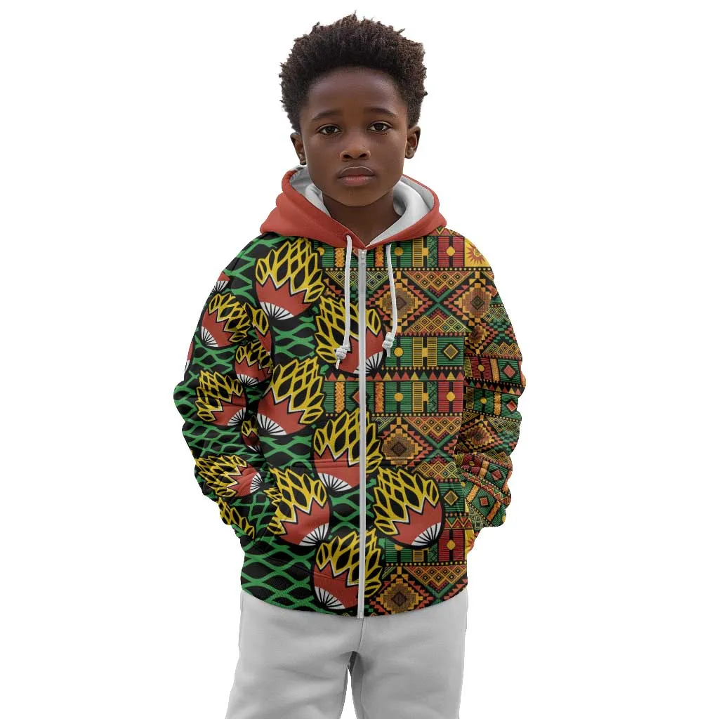 African Tribal Geometric Mixed Kanga Pattern Kid Hoodie LT9