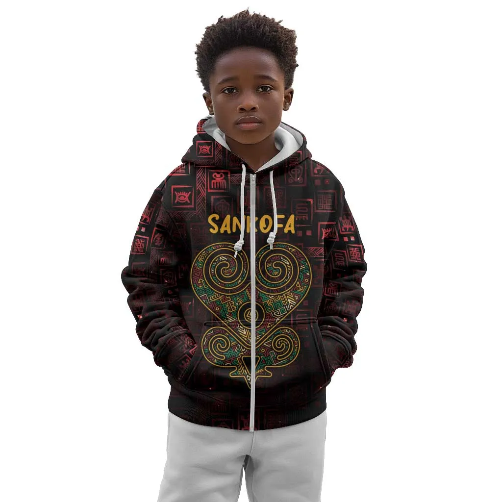 Afro-American Culture Kid Hoodie Adinkra Sankofa Heart - Cosmic Red LT7