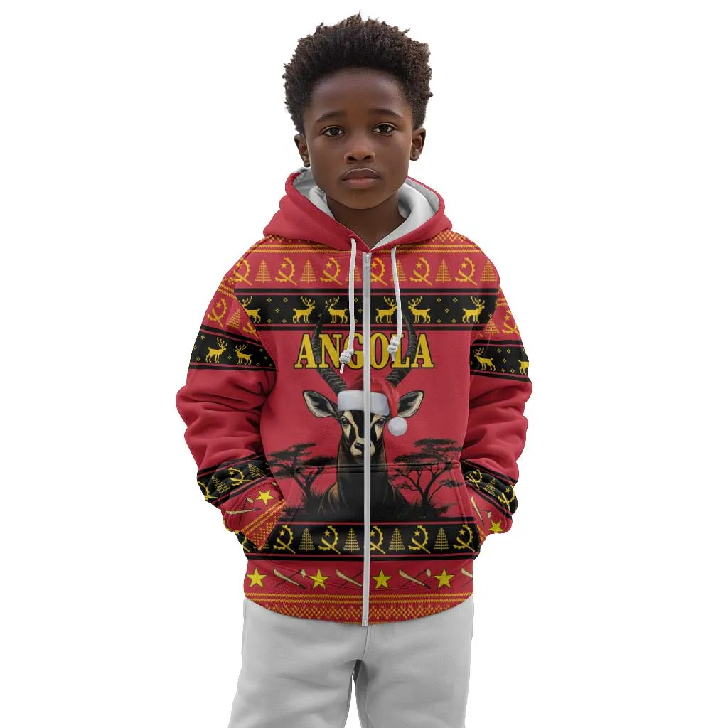 Afro Angola Giant Sable Antelope Christmas Kid Hoodie Virtus Unita Fortior Feliz Natal LT18