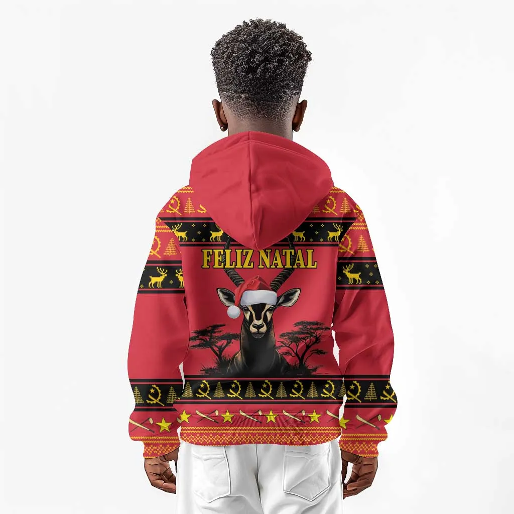 Afro Angola Giant Sable Antelope Christmas Kid Hoodie Virtus Unita Fortior Feliz Natal LT18