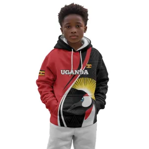 Afro Uganda Rugby Custom Kid Hoodie Go Cranes - African Pattern LT14