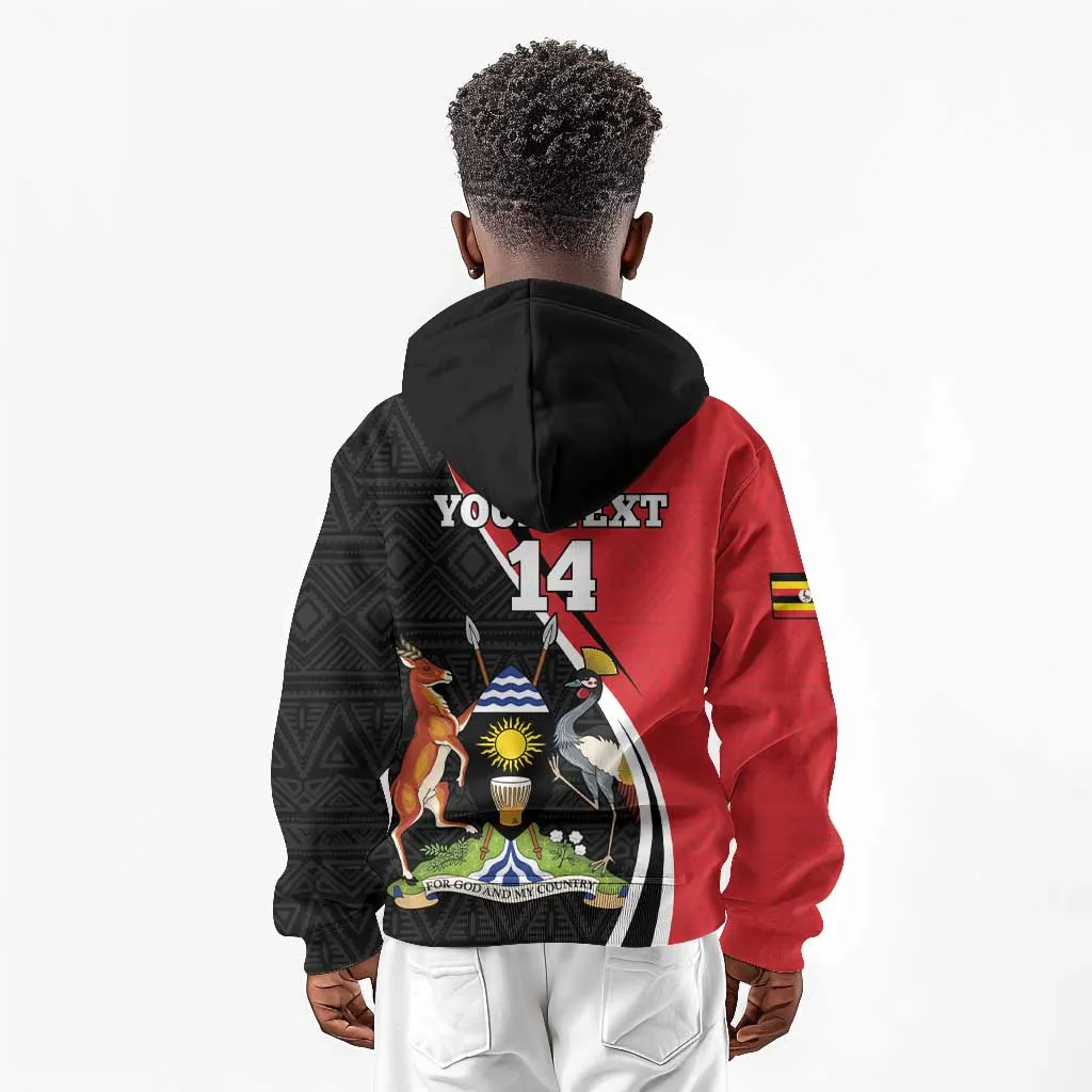 Afro Uganda Rugby Custom Kid Hoodie Go Cranes - African Pattern LT14