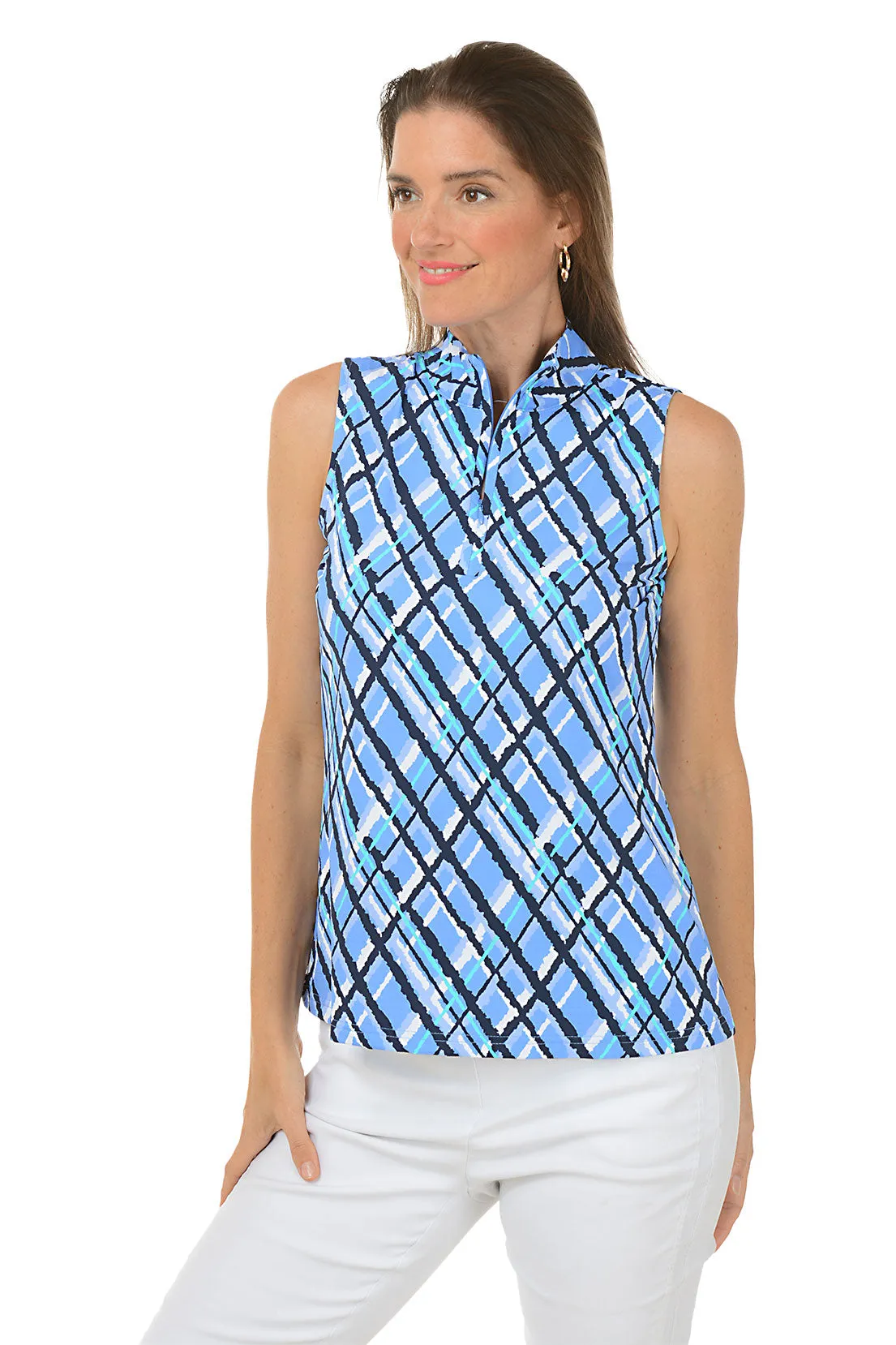Argyle Plaid Cooling UPF50  Sleeveless Zip Top