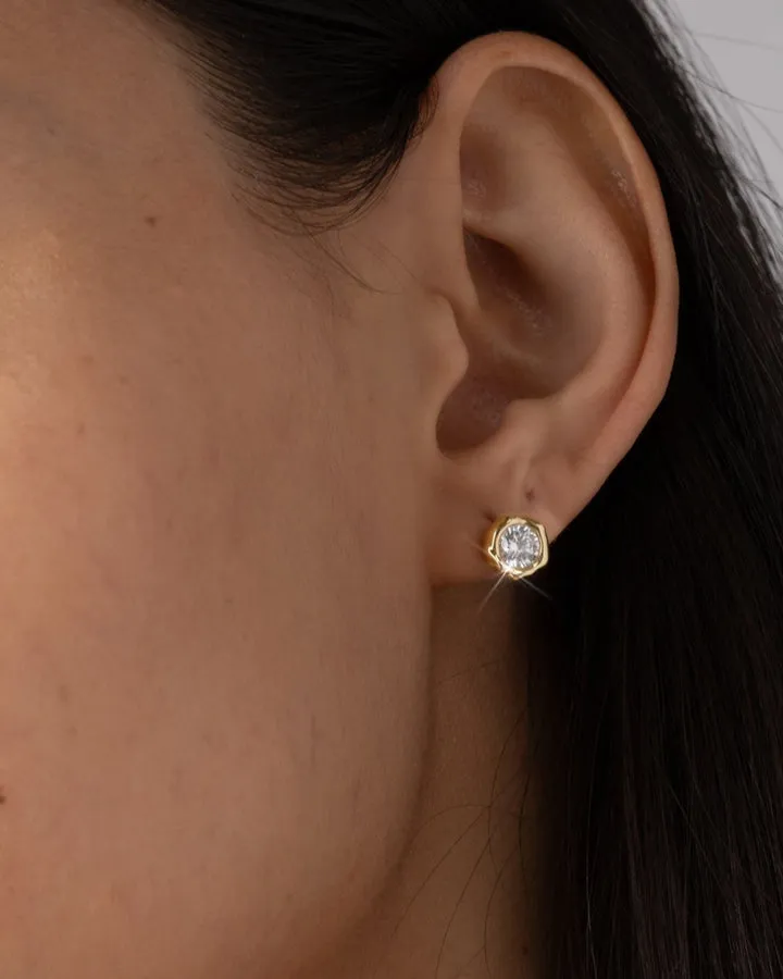 Asterales Gold Molten CZ Stud Earring