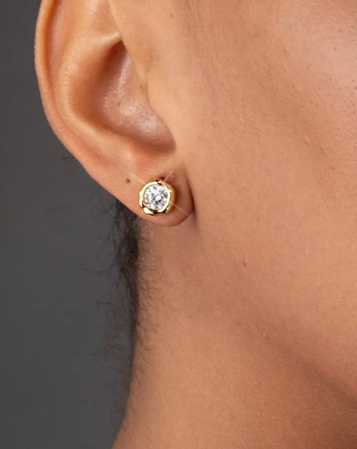 Asterales Gold Molten CZ Stud Earring