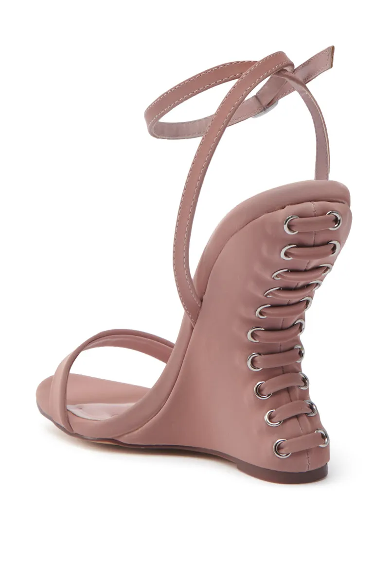 AZALEA WANG SAWNEY MAUVE LACE UP PATENT SANDAL