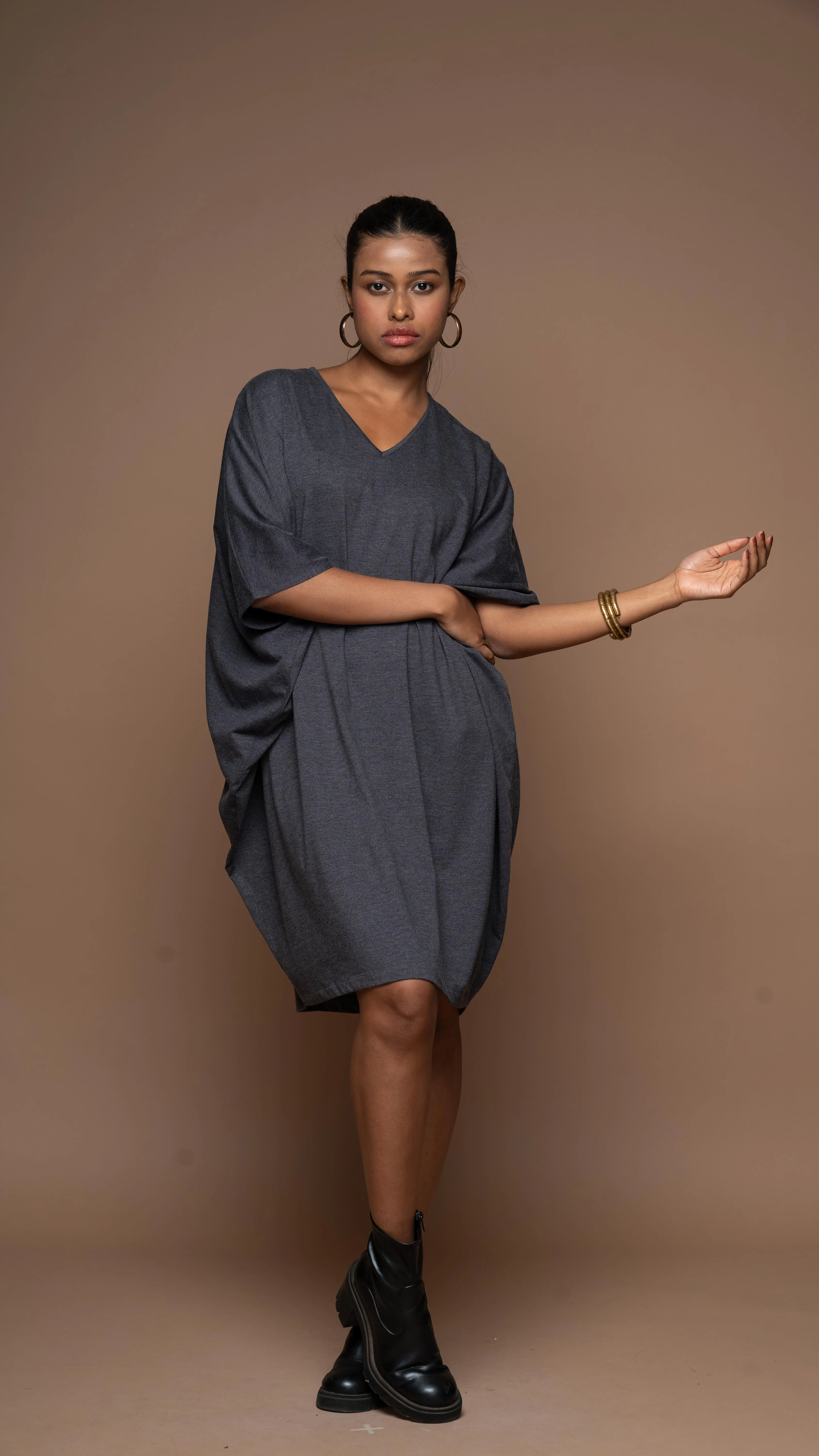 Batwing Breeze Jersey Dress - Charcoal Gray
