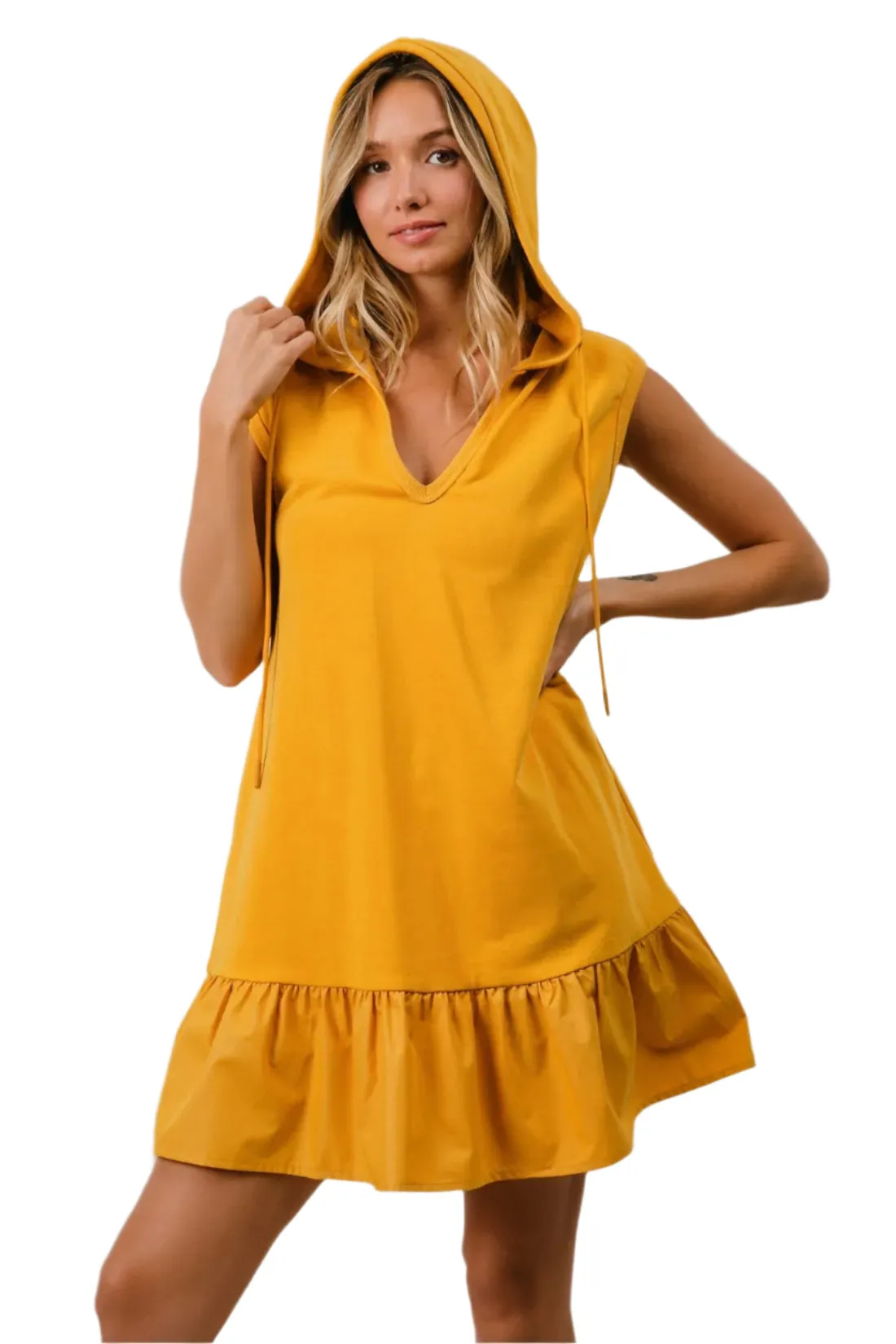 BiBi Ruffled French Terry Hooded Dress
