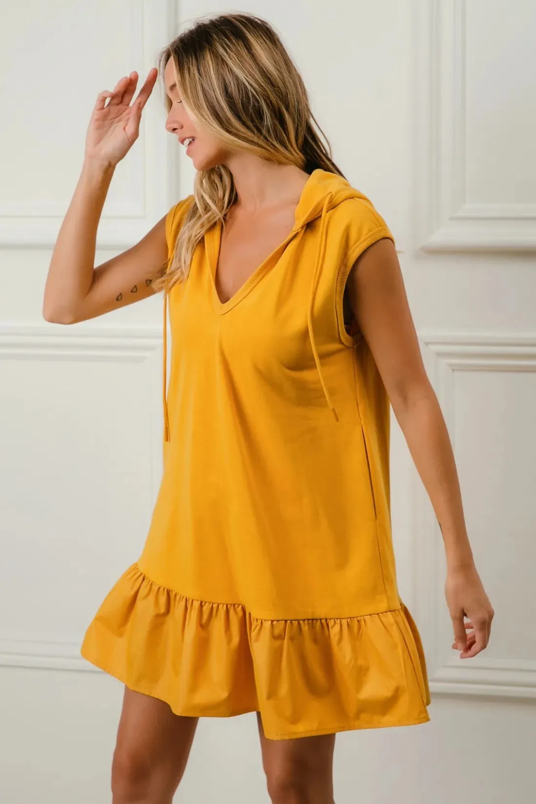 BiBi Ruffled French Terry Hooded Dress
