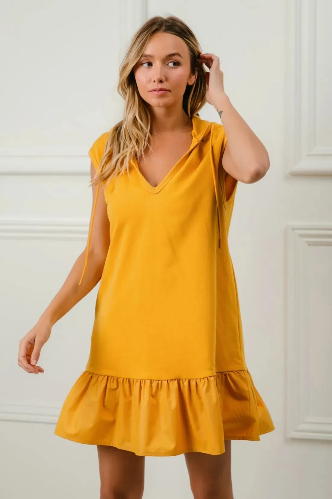 BiBi Ruffled French Terry Hooded Dress