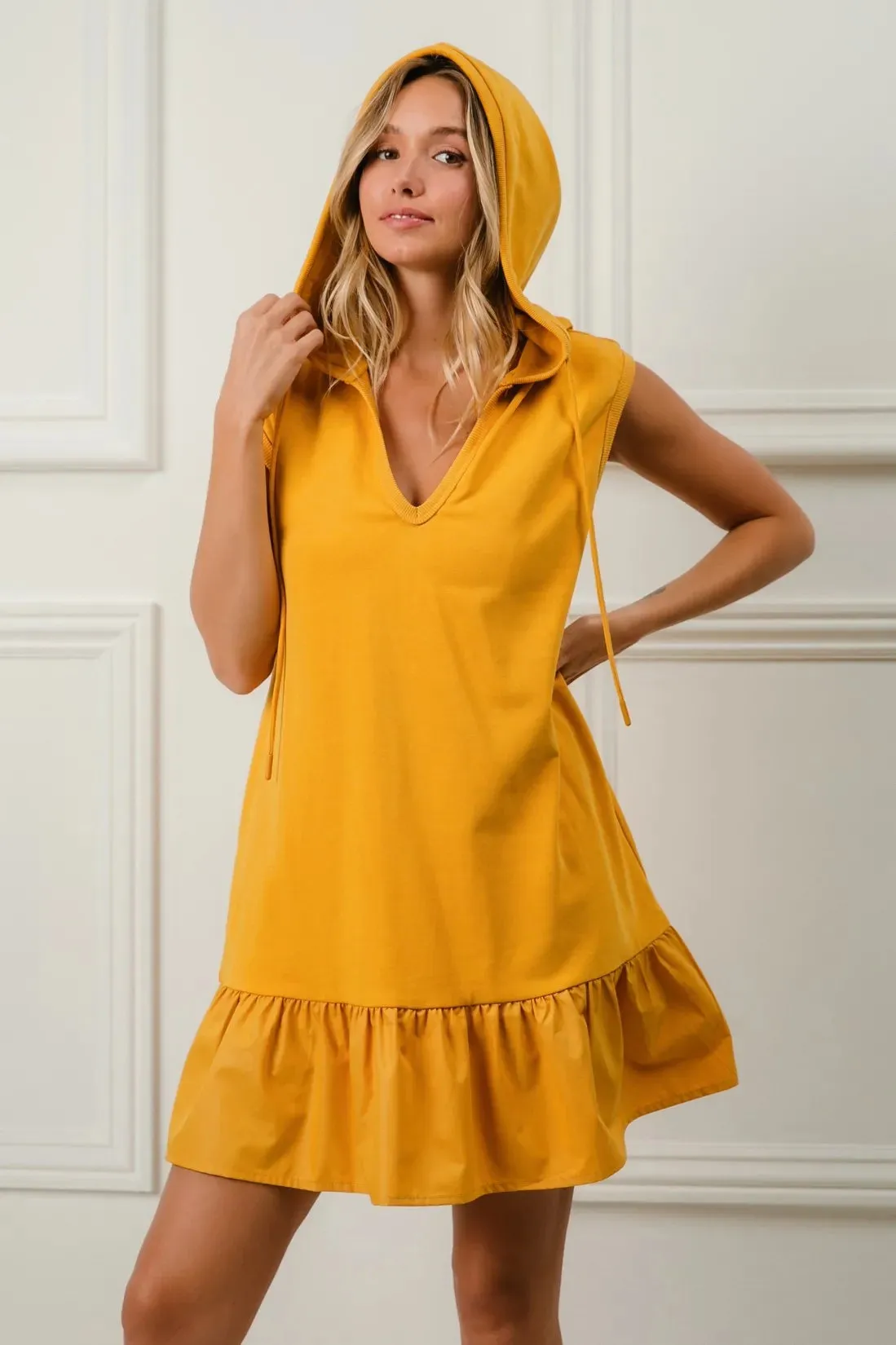 BiBi Ruffled French Terry Hooded Dress