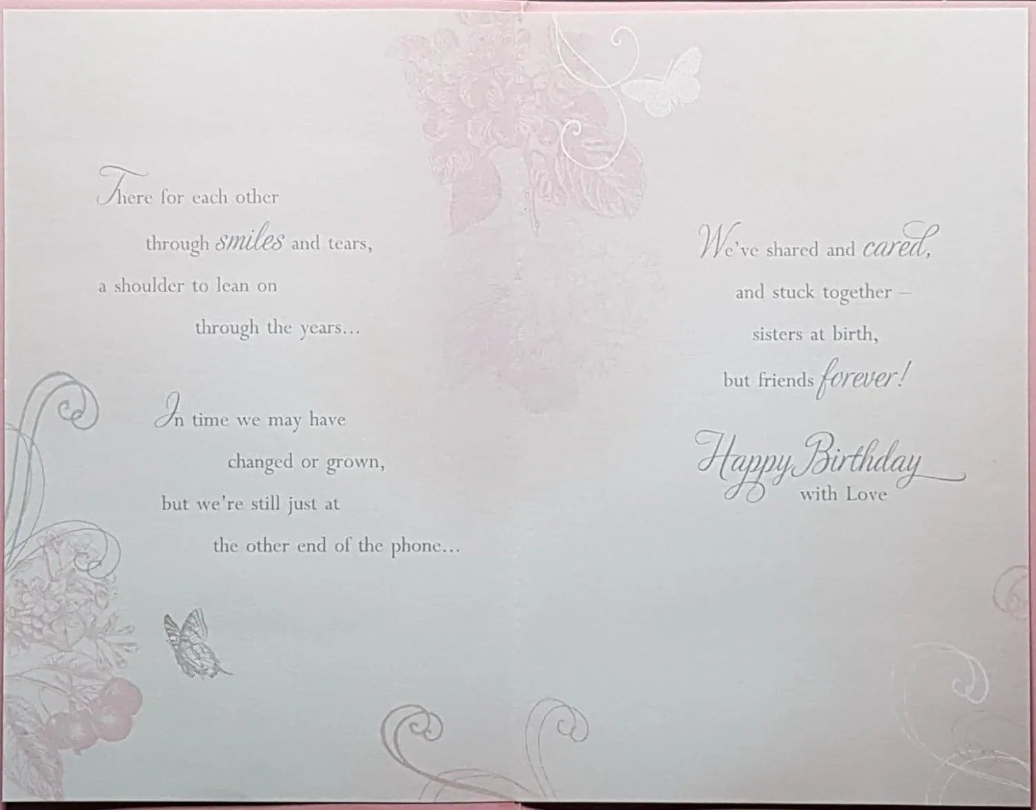 Birthday Card - Sister / Two Little Girls Running In Dresses & A Pink Design