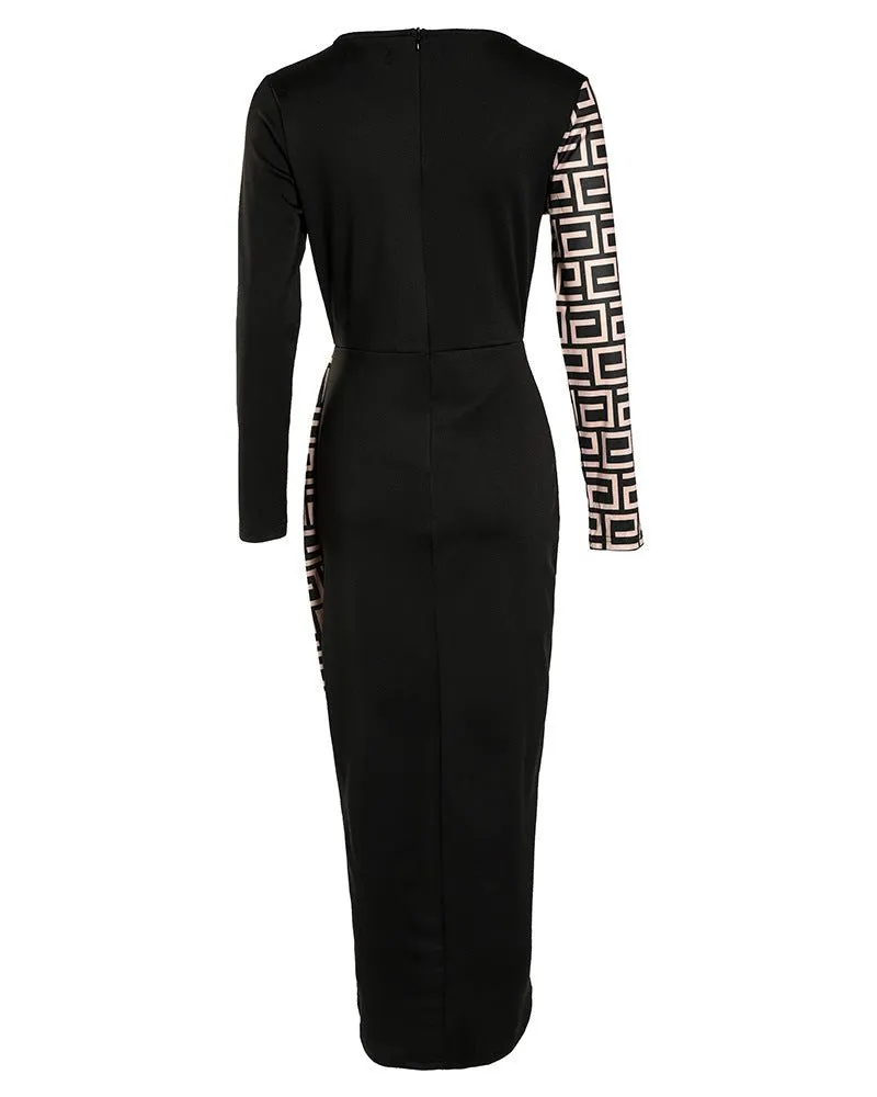 Black and White Art Deco Patter Asymmetrical Dress