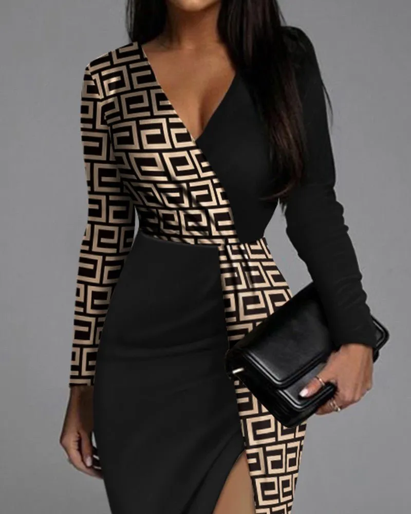 Black and White Art Deco Patter Asymmetrical Dress