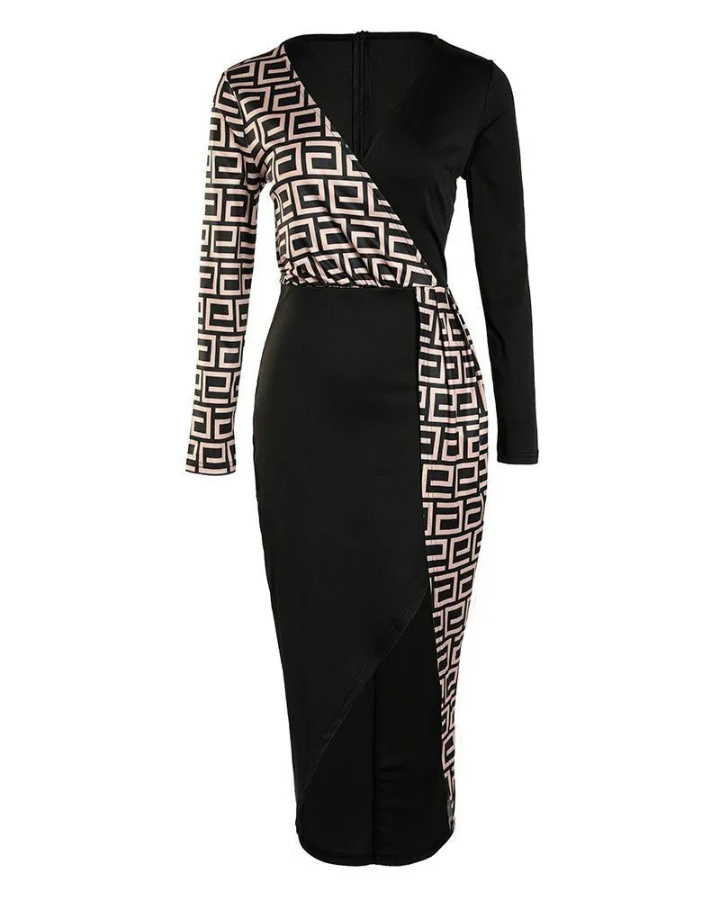 Black and White Art Deco Patter Asymmetrical Dress