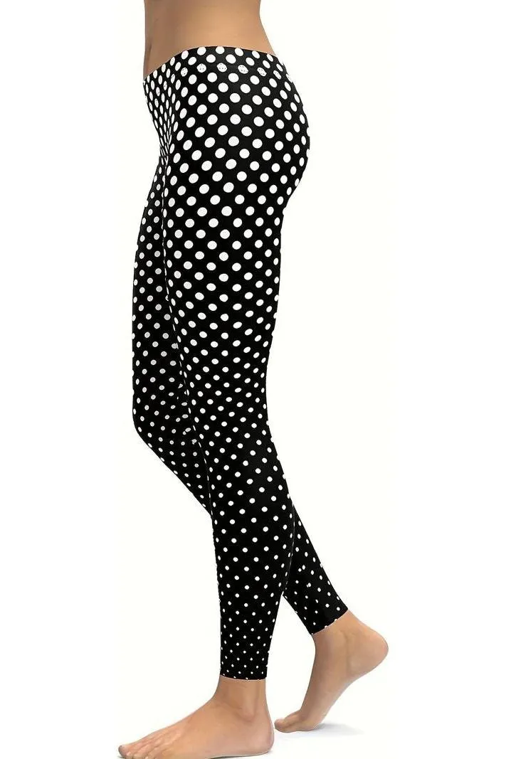 Black Polka Dot White Spot Leggings