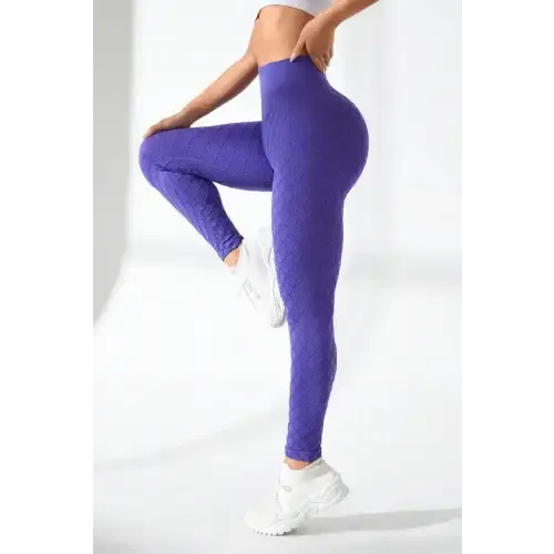 Blue Purple High Waist Active Leggings Stretch Comfort