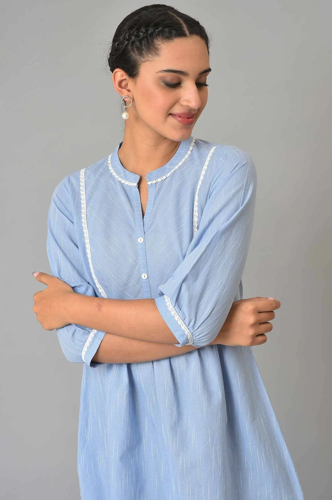 Blue Yarn-Dyed Plus Size Summer kurta