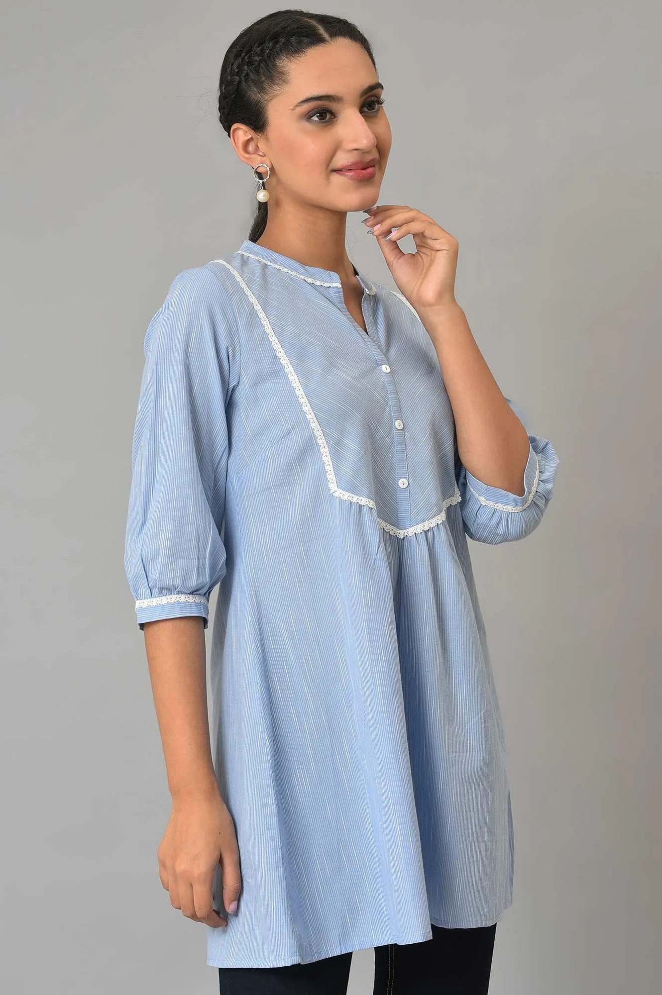 Blue Yarn-Dyed Plus Size Summer kurta