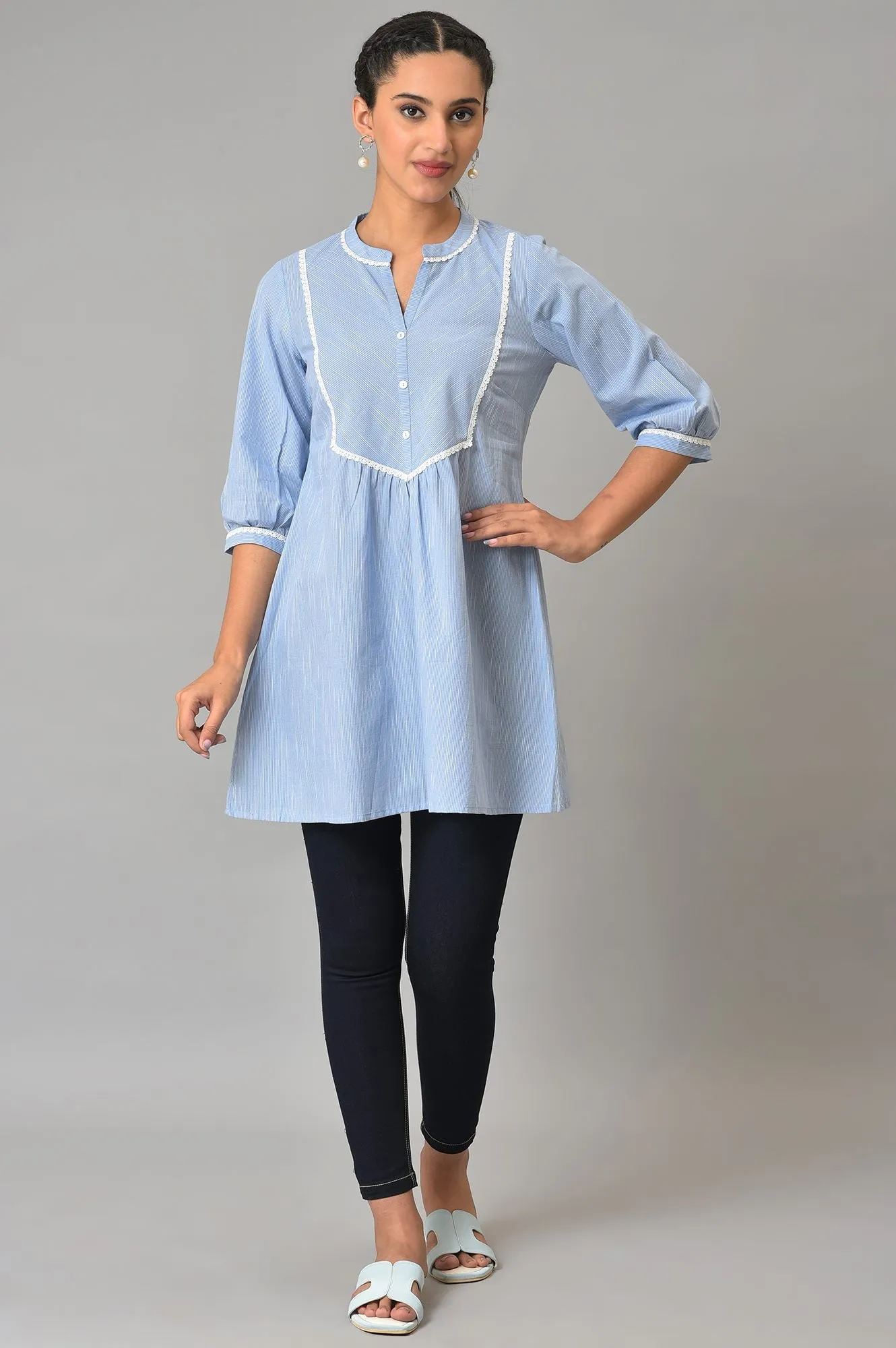 Blue Yarn-Dyed Plus Size Summer kurta