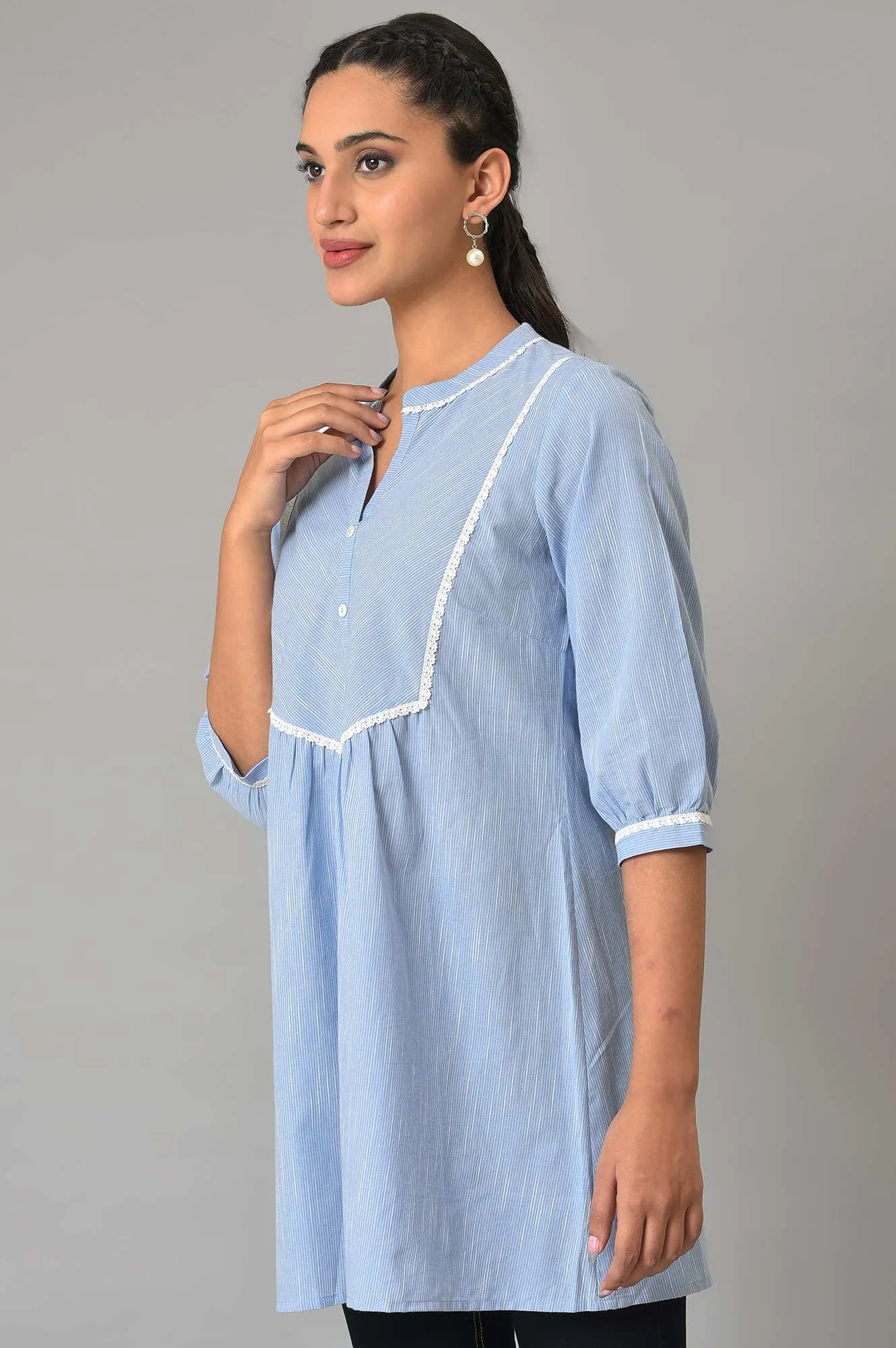 Blue Yarn-Dyed Plus Size Summer kurta