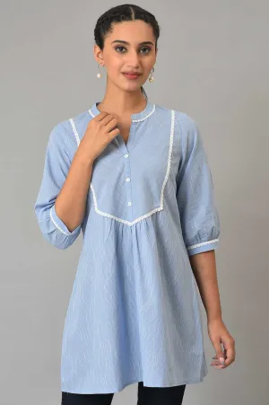 Blue Yarn-Dyed Plus Size Summer kurta